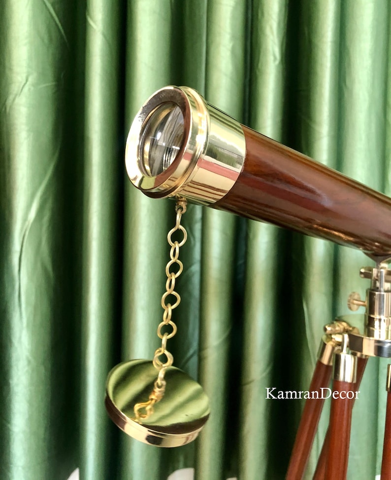 Brass & Wood Floor Standing Telescope 18" with Wooden Tripod Stand view 5