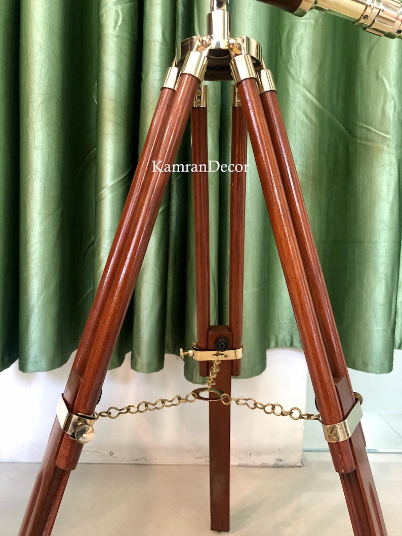 Brass & Wood Floor Standing Telescope 18" with Wooden Tripod Stand view 7