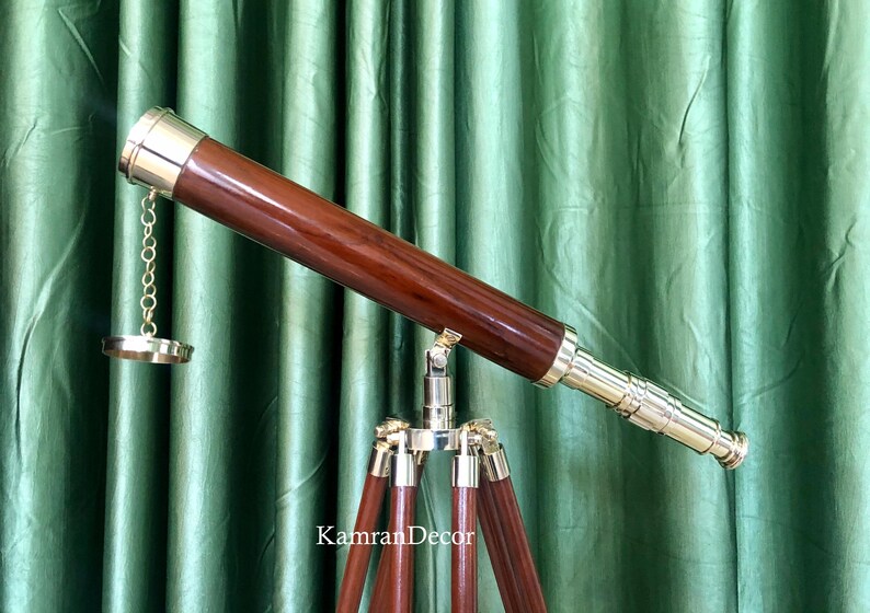 Brass & Wood Floor Standing Telescope 18" with Wooden Tripod Stand view 8