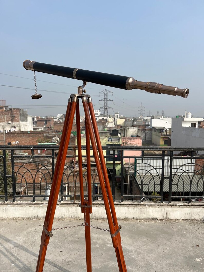 Brass Floor Standing Telescope 62" with Wooden Tripod view 6