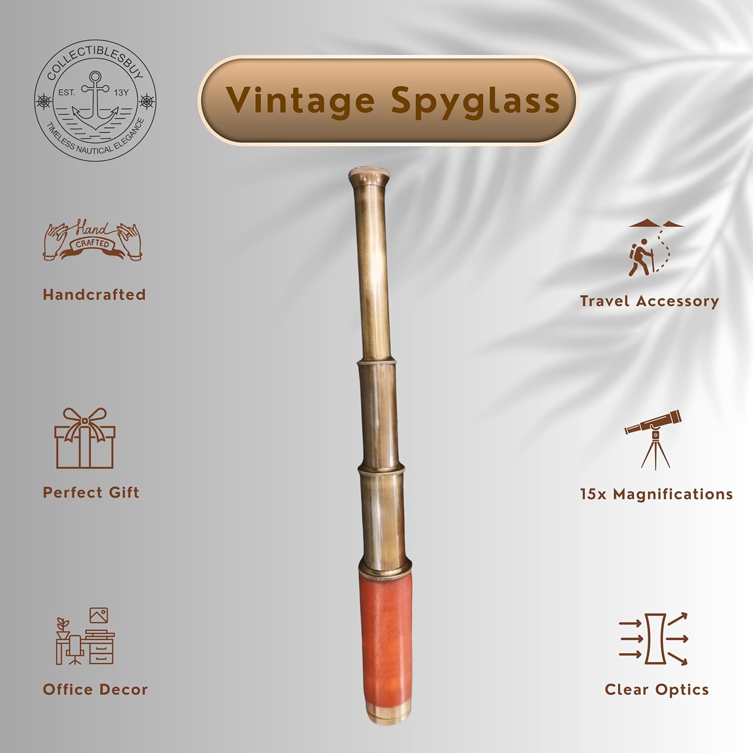 Brass Spyglass Telescope 16" with Leather Case view 8