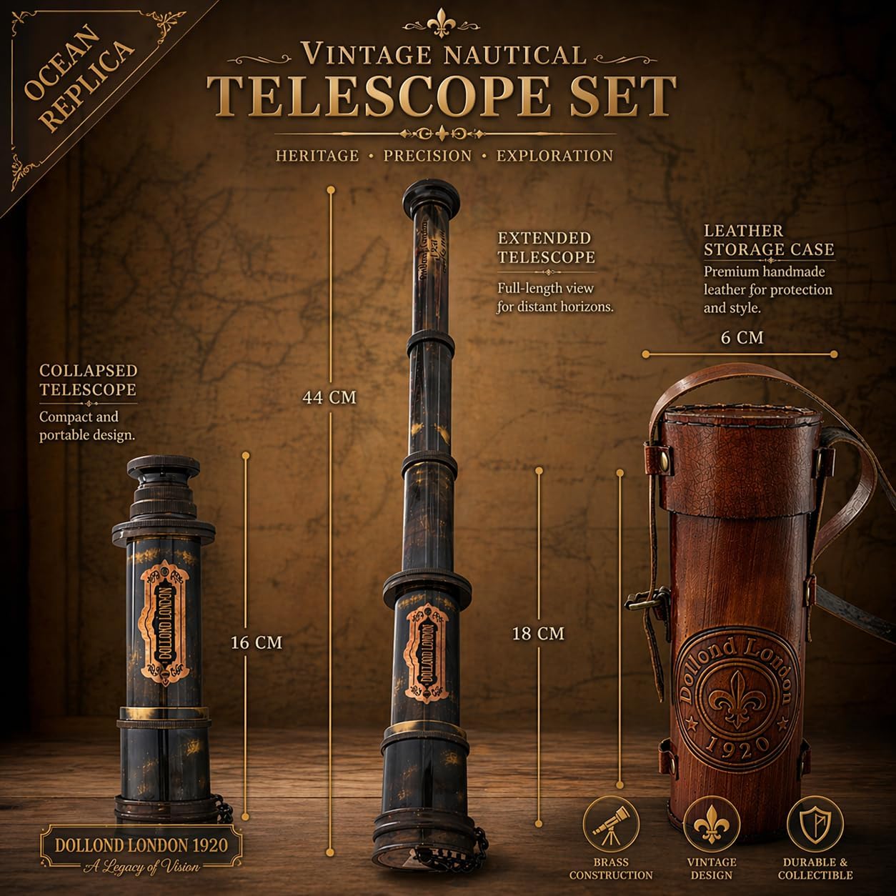 Brass Spyglass Telescope 16" view 3