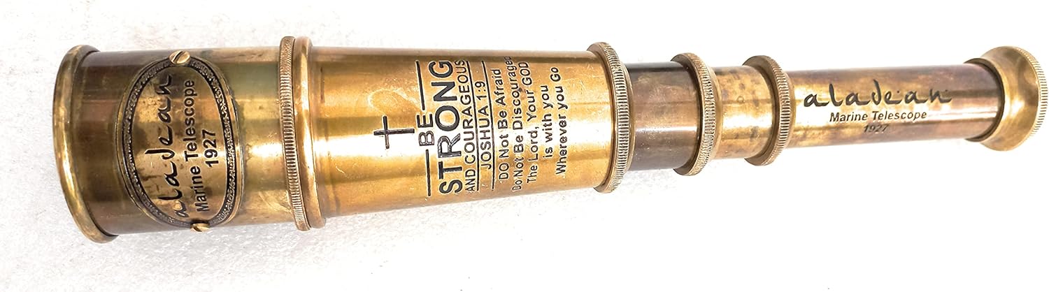 Engraved Joshua 1:9 Brass Spyglass 16" with Leather Case view 3