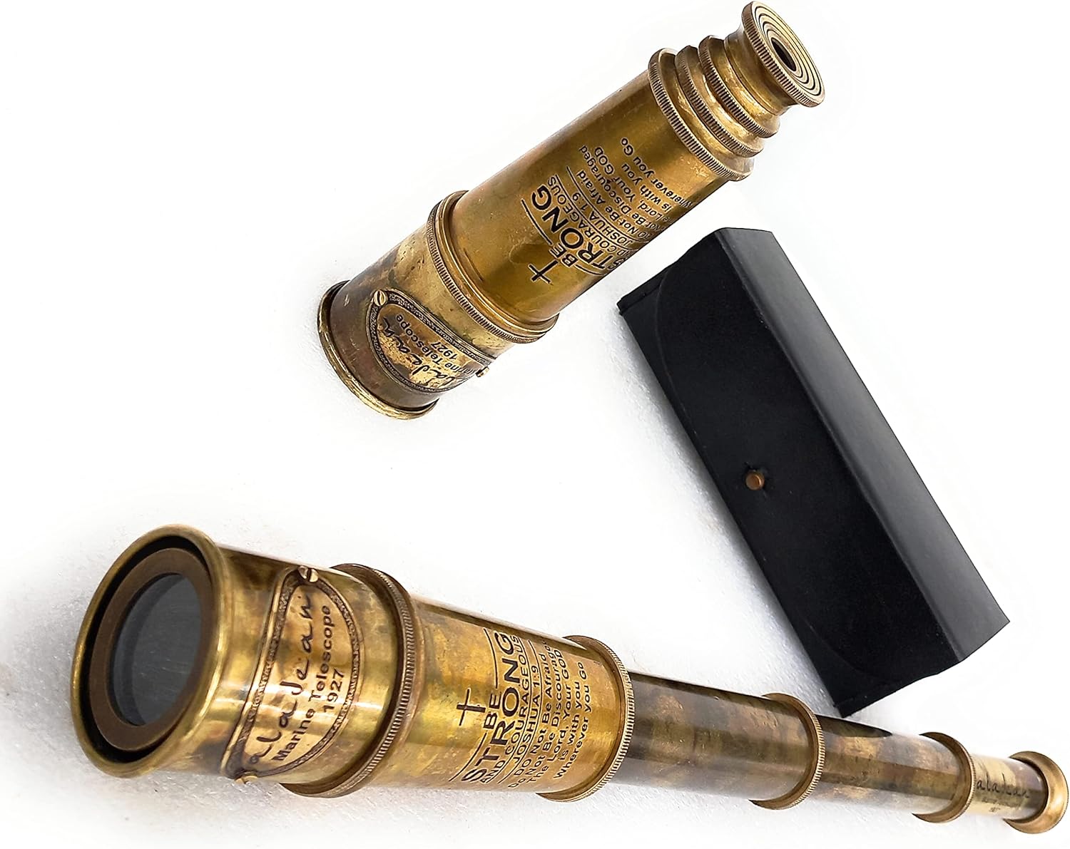 Engraved Joshua 1:9 Brass Spyglass 16" with Leather Case view 6