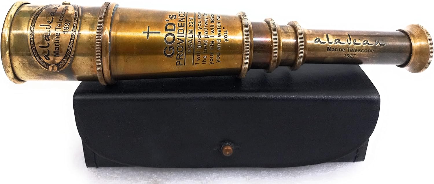 Engraved Psalm 32:8 Brass Spyglass 16" with Leather Case view 2