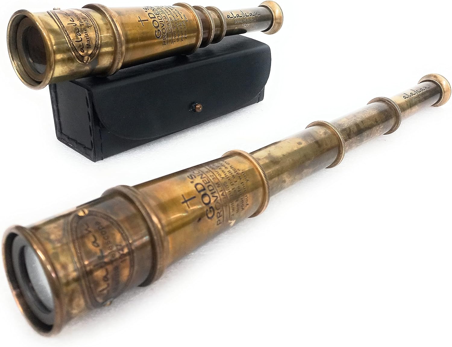 Engraved Psalm 32:8 Brass Spyglass 16" with Leather Case view 3