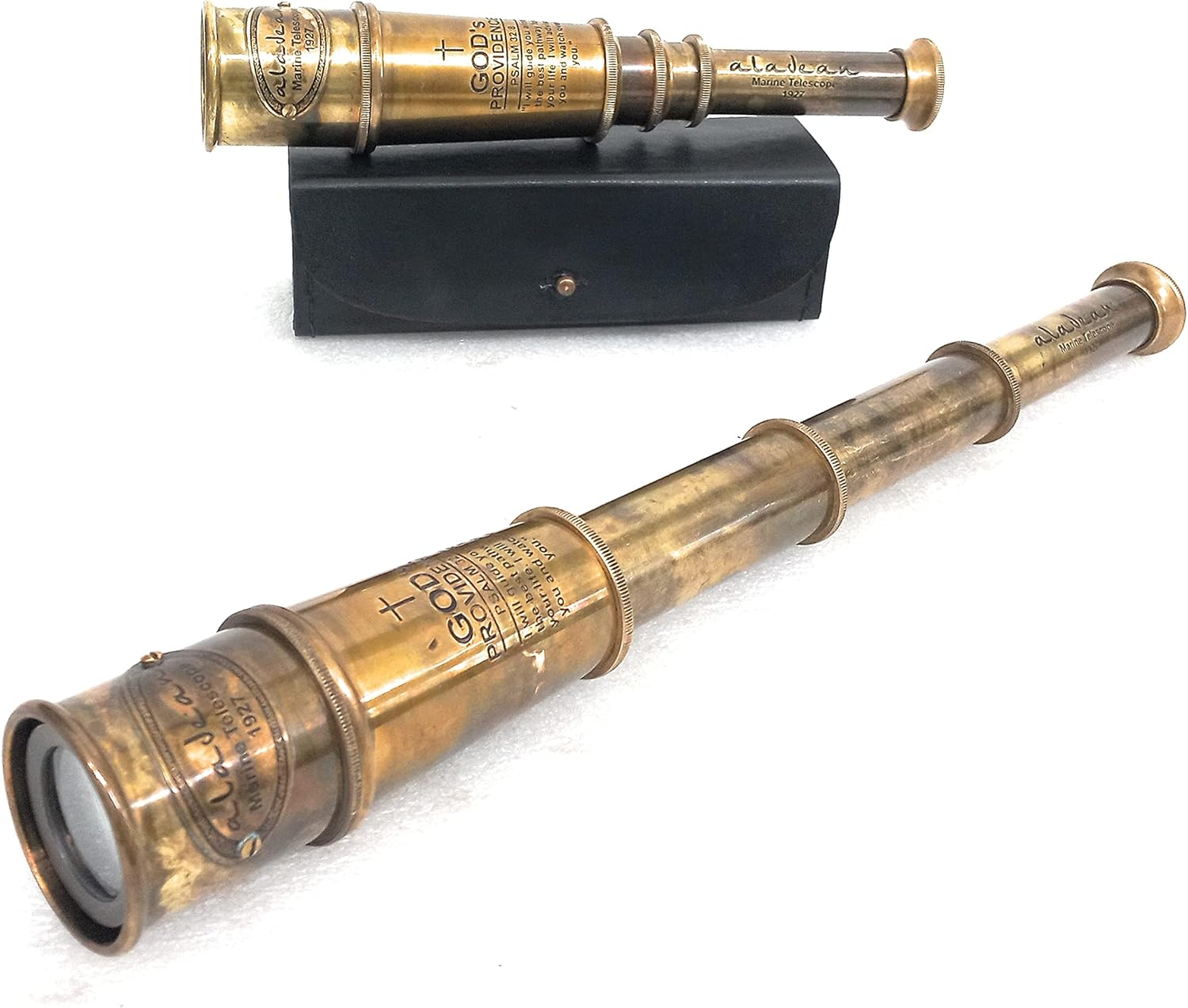 Engraved Psalm 32:8 Brass Spyglass 16" with Leather Case view 4