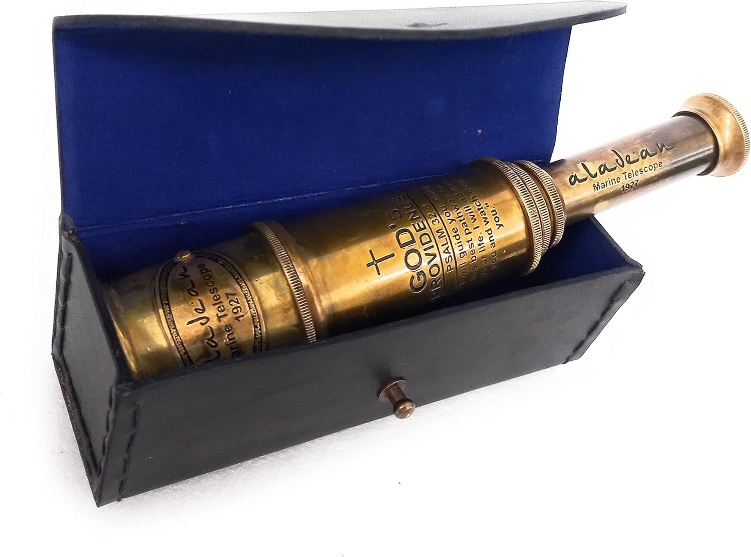 Engraved Psalm 32:8 Brass Spyglass 16" with Leather Case view 5