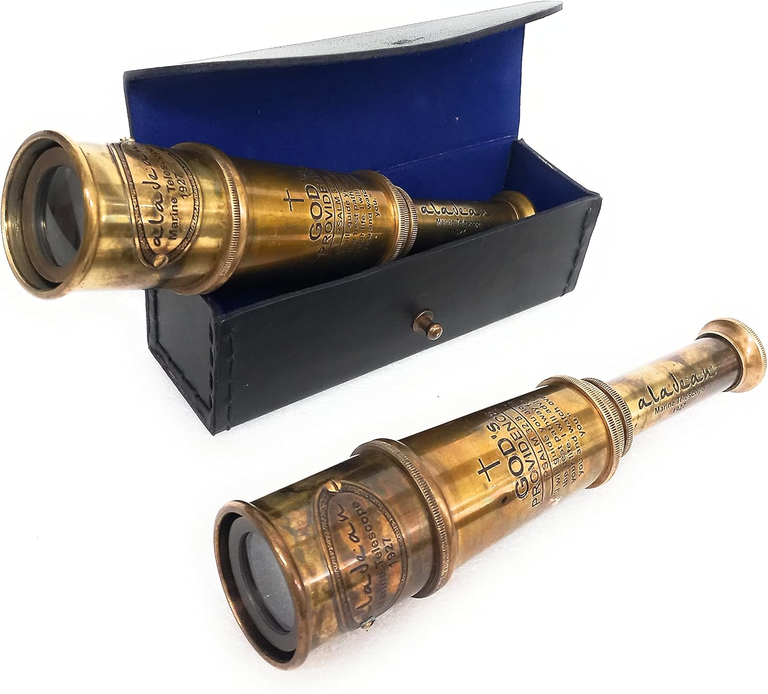 Engraved Psalm 32:8 Brass Spyglass 16" with Leather Case view 6