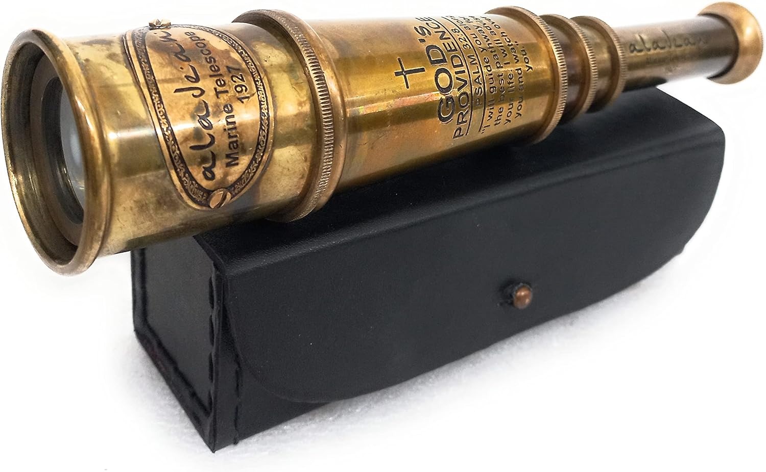 Engraved Psalm 32:8 Brass Spyglass 16" with Leather Case view 8