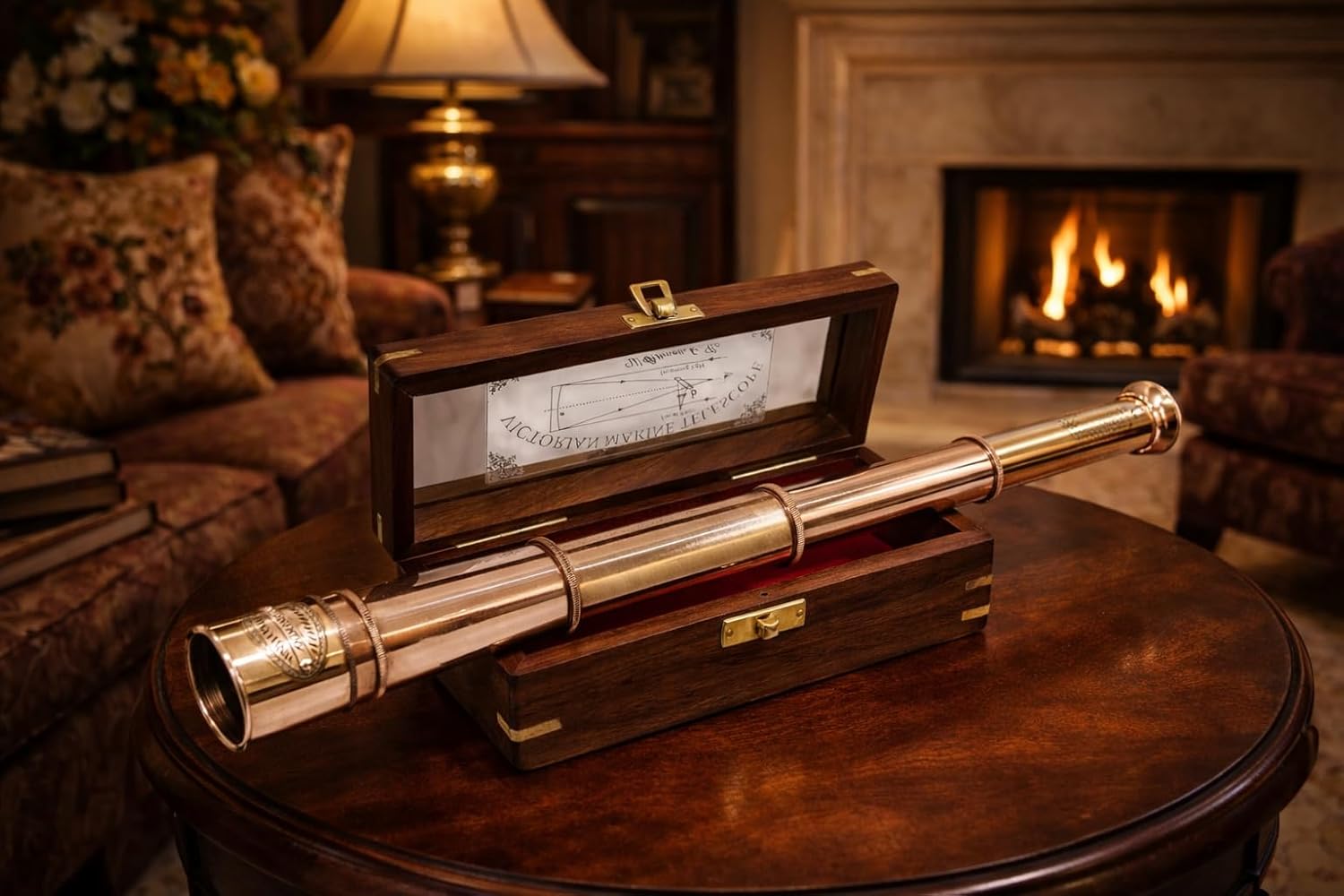 Brass Spyglass Telescope 17" with Wooden Box with Glass Cover view 6
