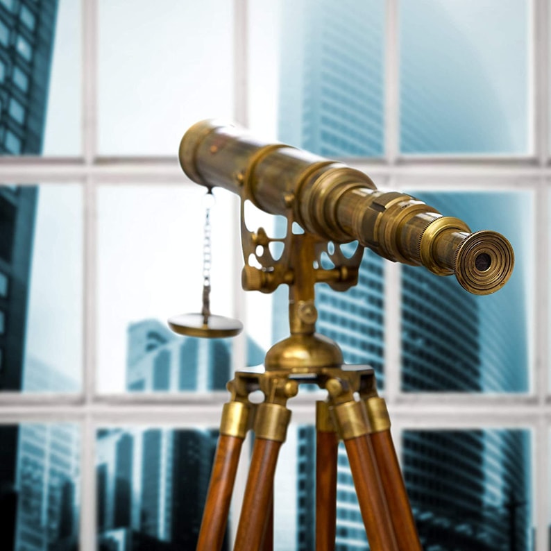 Brass Floor Standing Telescope 24" with Rosewood Tripod Stand view 6