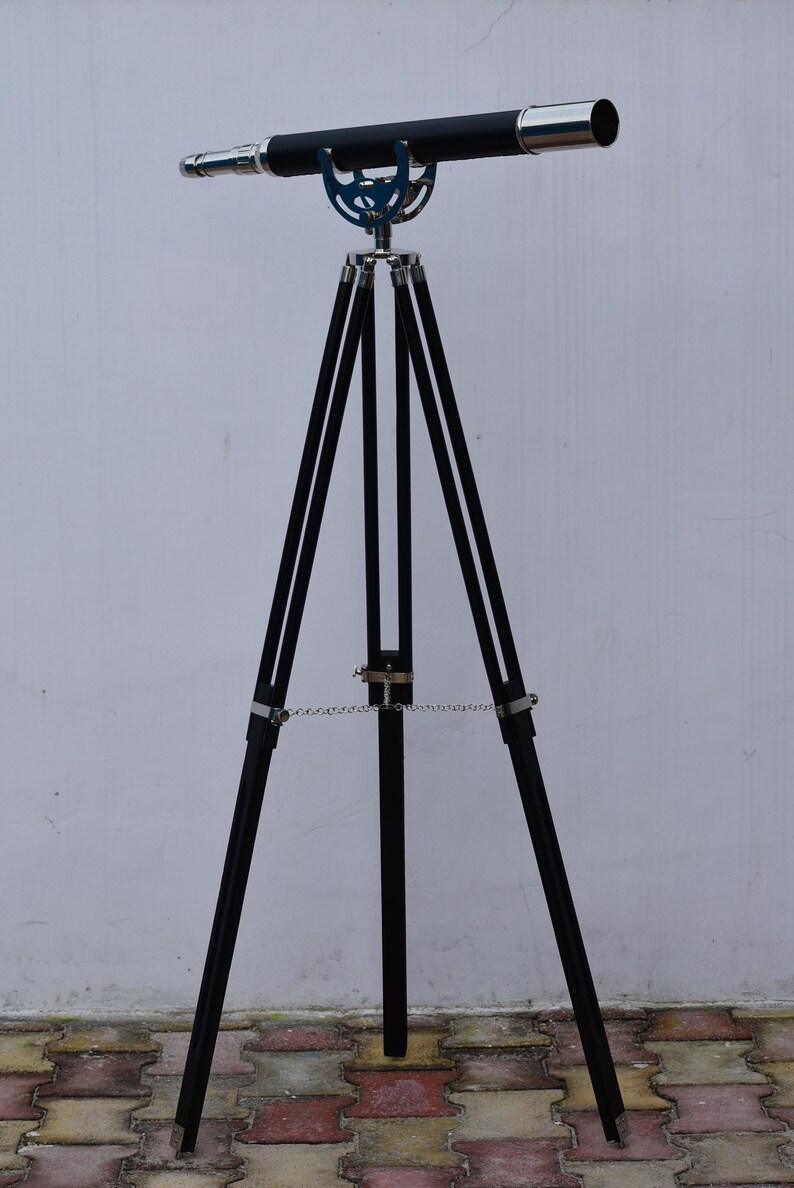 Brass & Leather Floor Standing Telescope 65" with Wooden Tripod view 7
