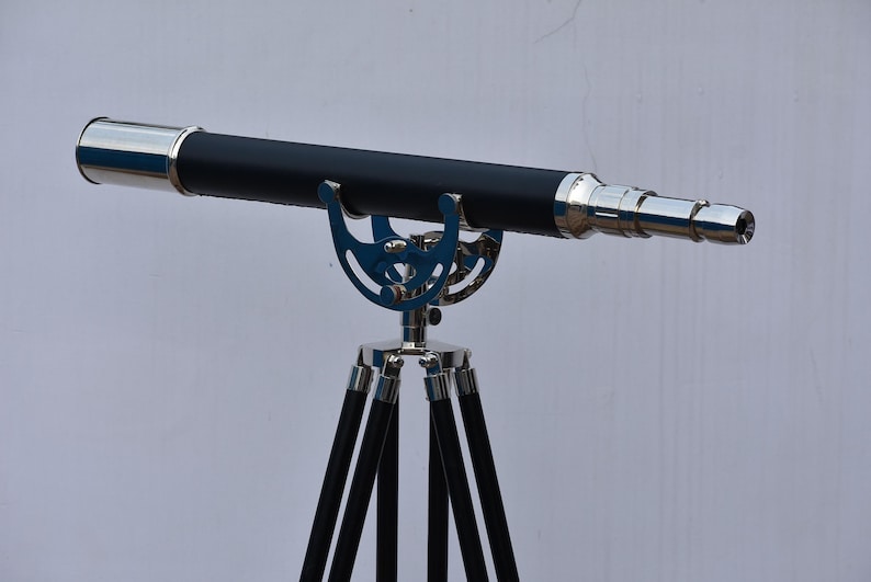 Brass & Leather Floor Standing Telescope 65" with Wooden Tripod view 9