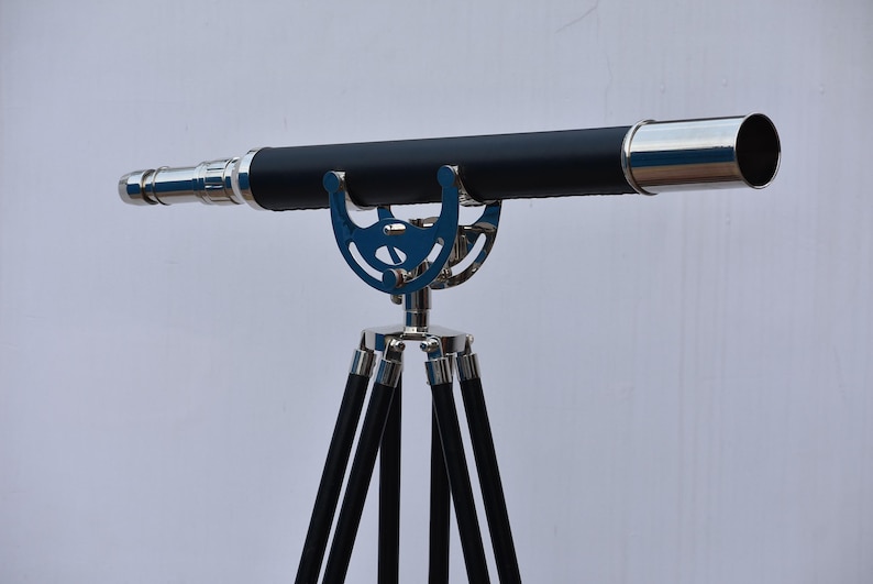 Brass & Leather Floor Standing Telescope 65" with Wooden Tripod view 10