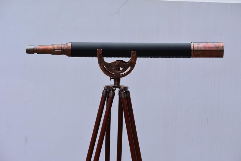 Brass & Leather Floor Standing Telescope 65" with Wooden Tripod view 12