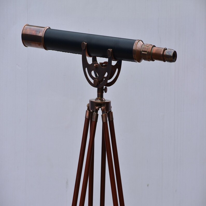 Brass & Leather Floor Standing Telescope 65" with Wooden Tripod view 13