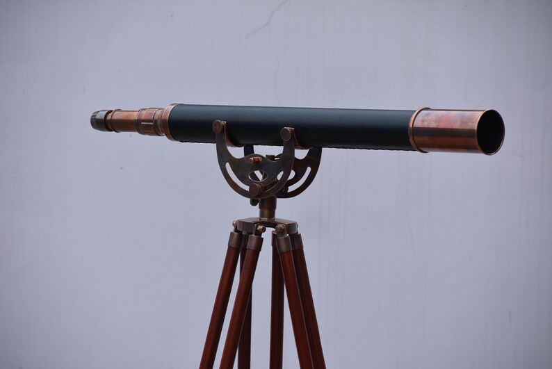 Brass & Leather Floor Standing Telescope 65" with Wooden Tripod view 14