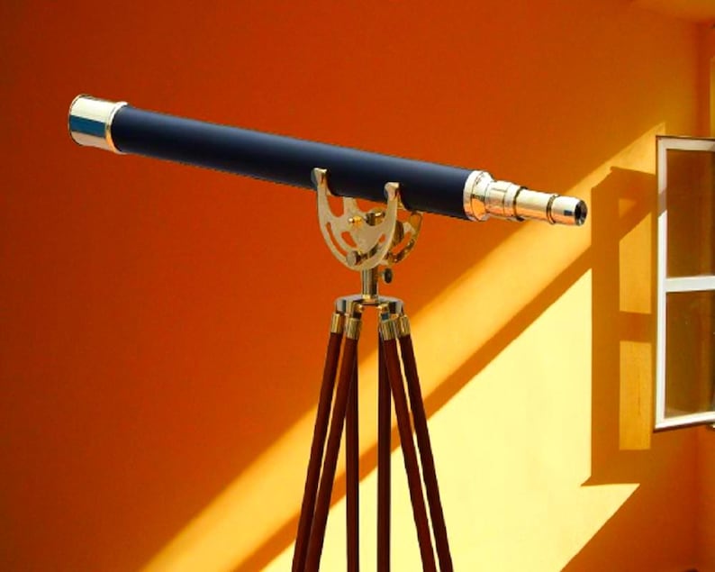 Brass & Leather Floor Standing Telescope 65" with Wooden Tripod view 18