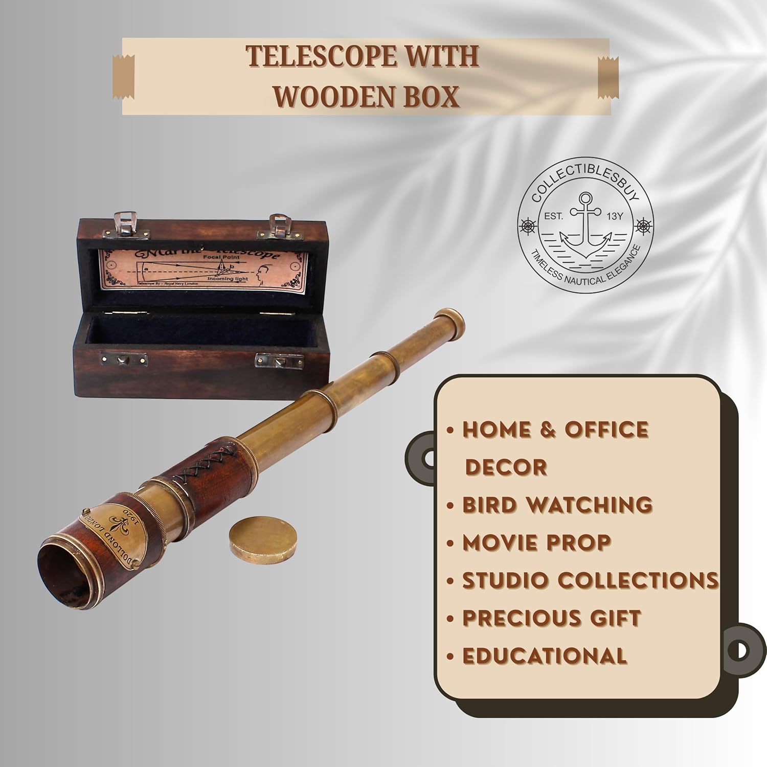 Brass Spyglass Telescope 17" with Wooden Carry Case view 5