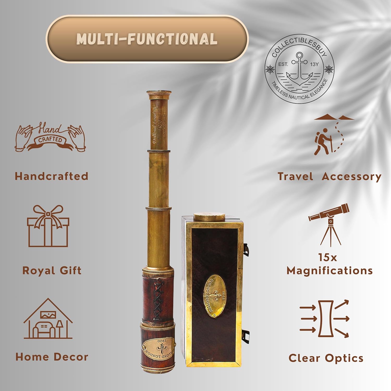 Brass Spyglass Telescope 17" with Wooden Carry Case view 7