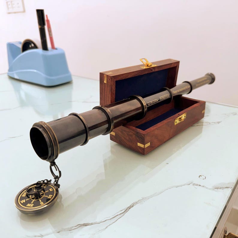 Brass Spyglass Telescope 17" with Wooden Box view 5