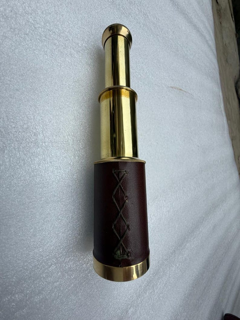 Brass Spyglass Telescope 6" with Round Leather Case view 2
