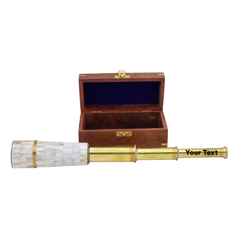 Mother of Pearl Inlay Brass Spyglass Telescope 17.5" view 2