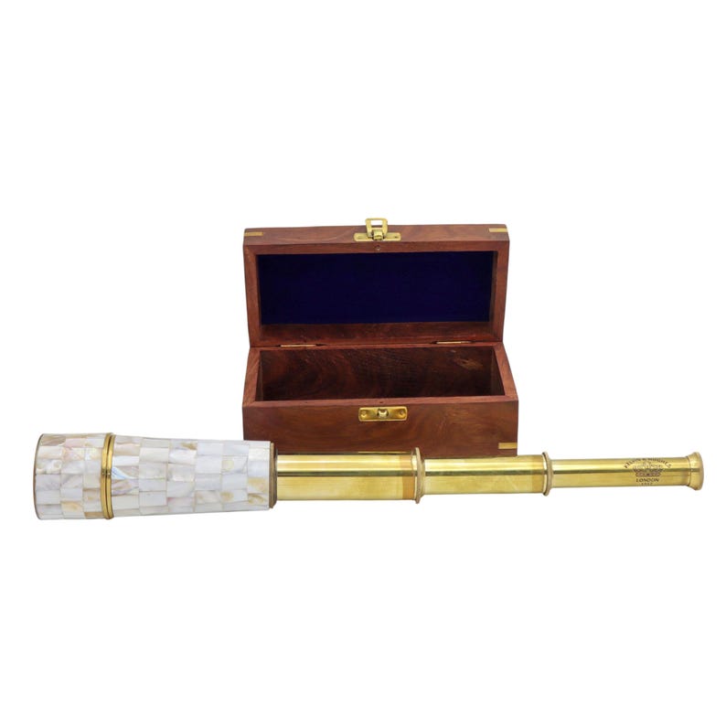Mother of Pearl Inlay Brass Spyglass Telescope 17.5" view 10