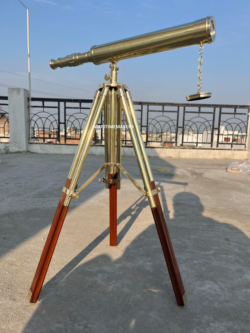 Double Barrel Brass Floor Standing Telescope 40" with Wooden Tripod Stand view 14