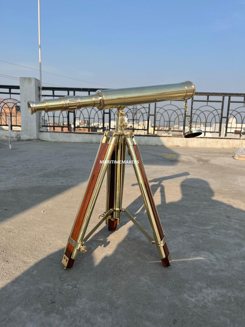 Double Barrel Brass Floor Standing Telescope 40" with Wooden Tripod Stand view 20