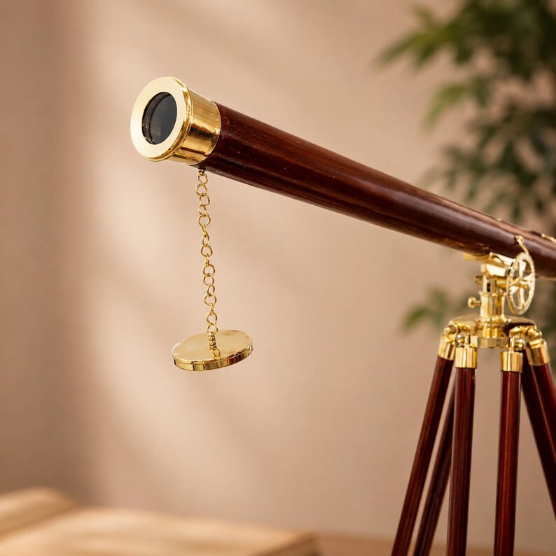 Double Barrel Brass Floor Standing Telescope 60" with Wooden Tripod view 4