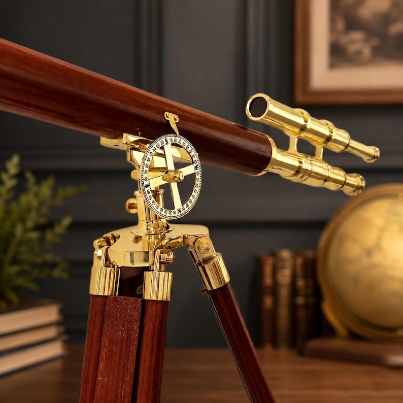 Double Barrel Brass Floor Standing Telescope 60" with Wooden Tripod view 5