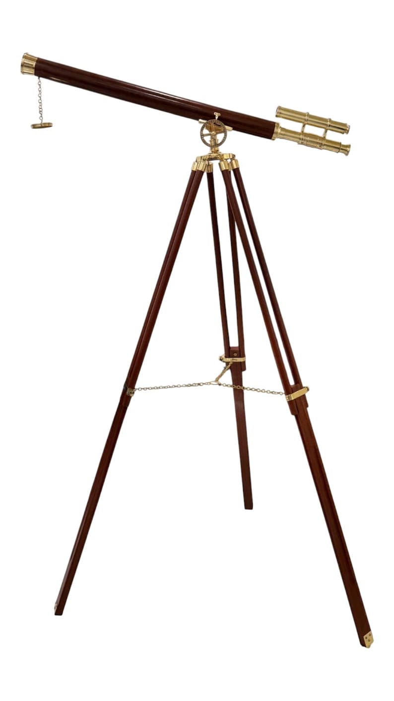 Double Barrel Brass Floor Standing Telescope 60" with Wooden Tripod view 6