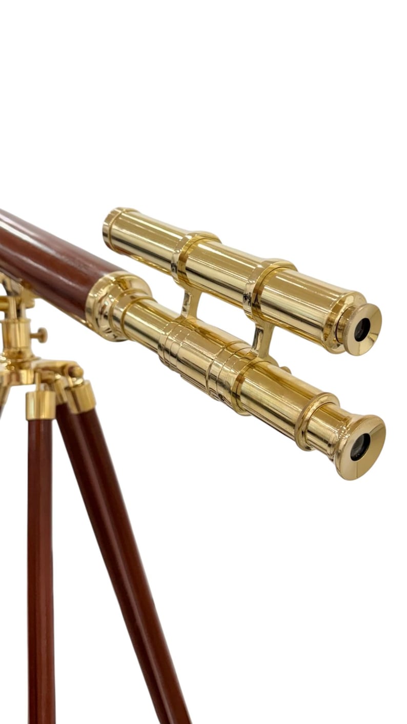 Double Barrel Brass Floor Standing Telescope 60" with Wooden Tripod view 7