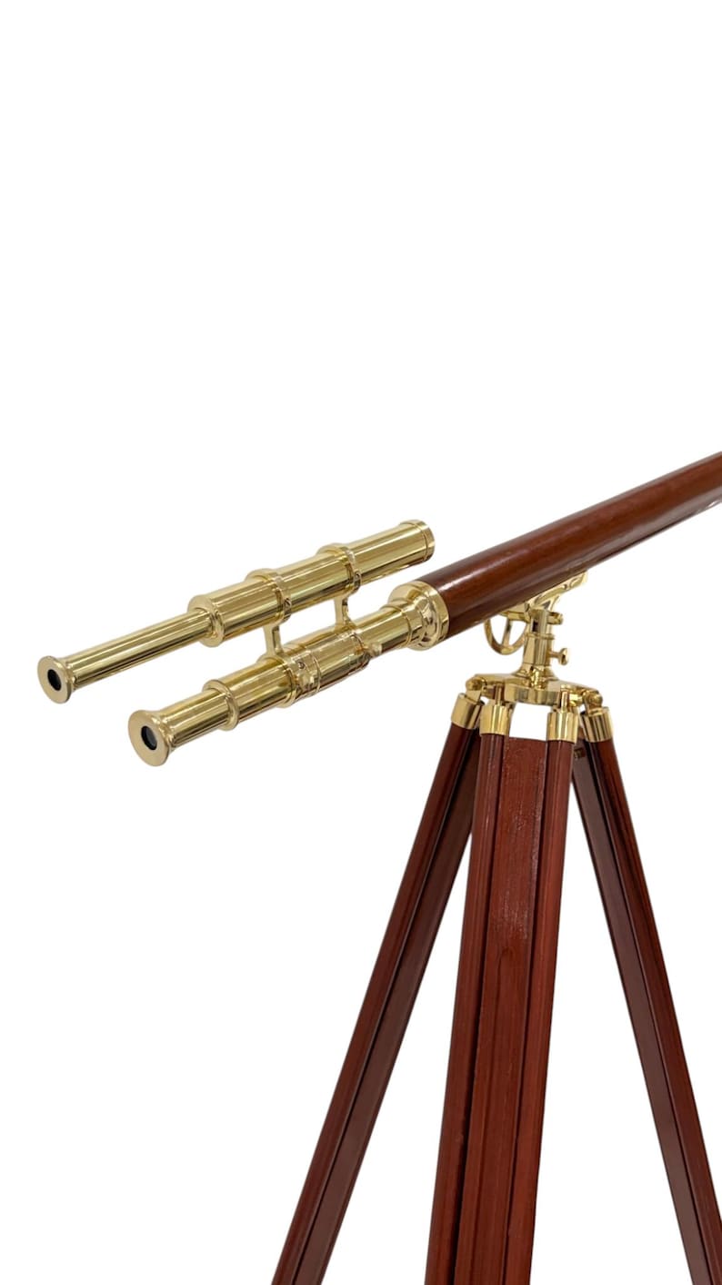 Double Barrel Brass Floor Standing Telescope 60" with Wooden Tripod view 8