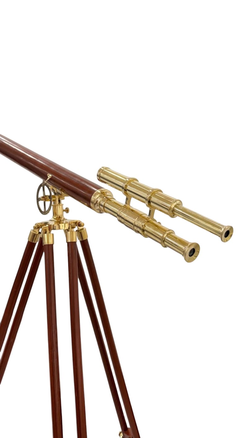 Double Barrel Brass Floor Standing Telescope 60" with Wooden Tripod view 9