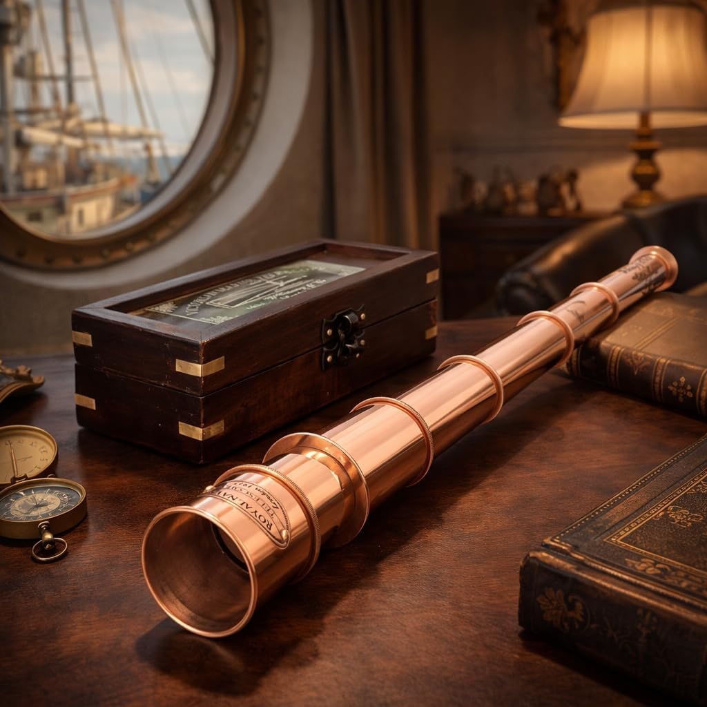 Copper Spyglass Telescope 17" with Wooden Box view 2
