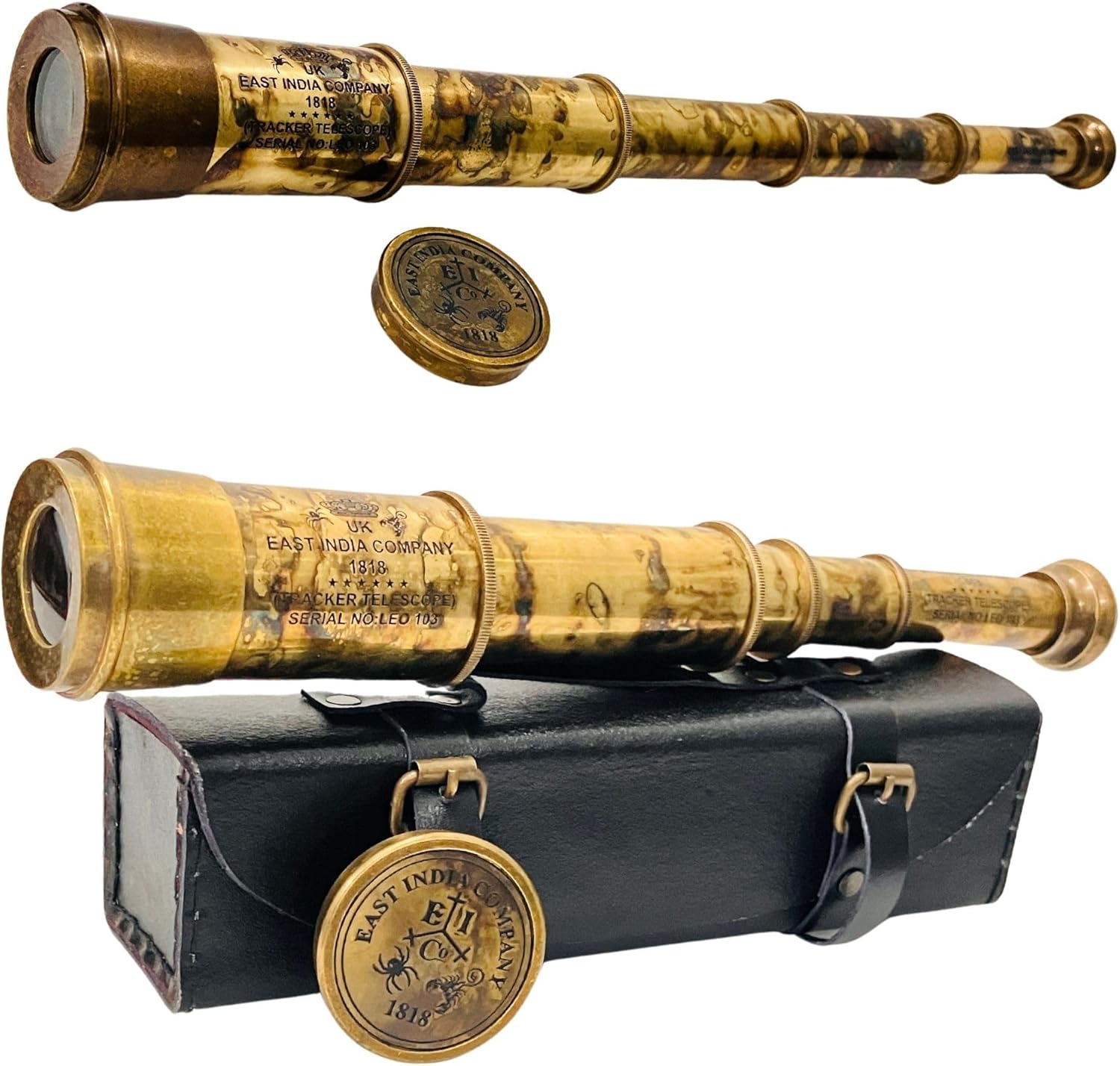 Brass Spyglass Telescope 17" with Leather Case view 8