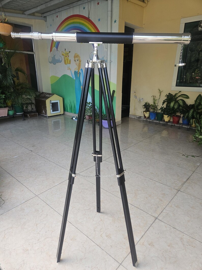 Brass & Leather Floor Standing Telescope 60" with No Case view 2