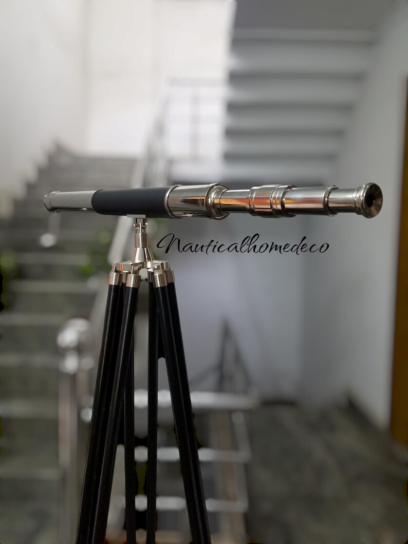 Brass & Leather Floor Standing Telescope 60" with No Case view 3