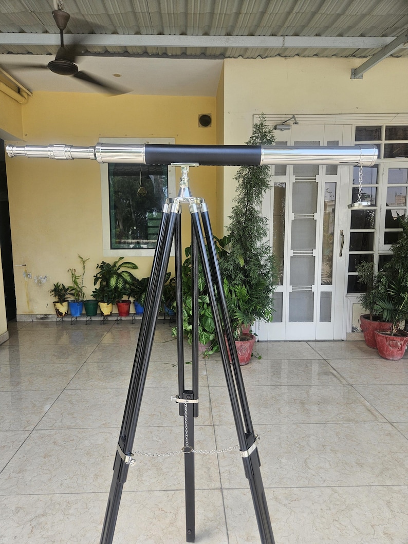 Brass & Leather Floor Standing Telescope 60" with No Case view 15