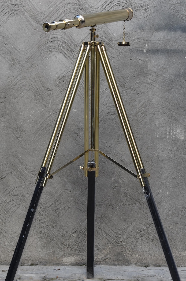 Brass Floor Standing Telescope 50" with Wooden Base Tripod with Brass Top Stand view 5