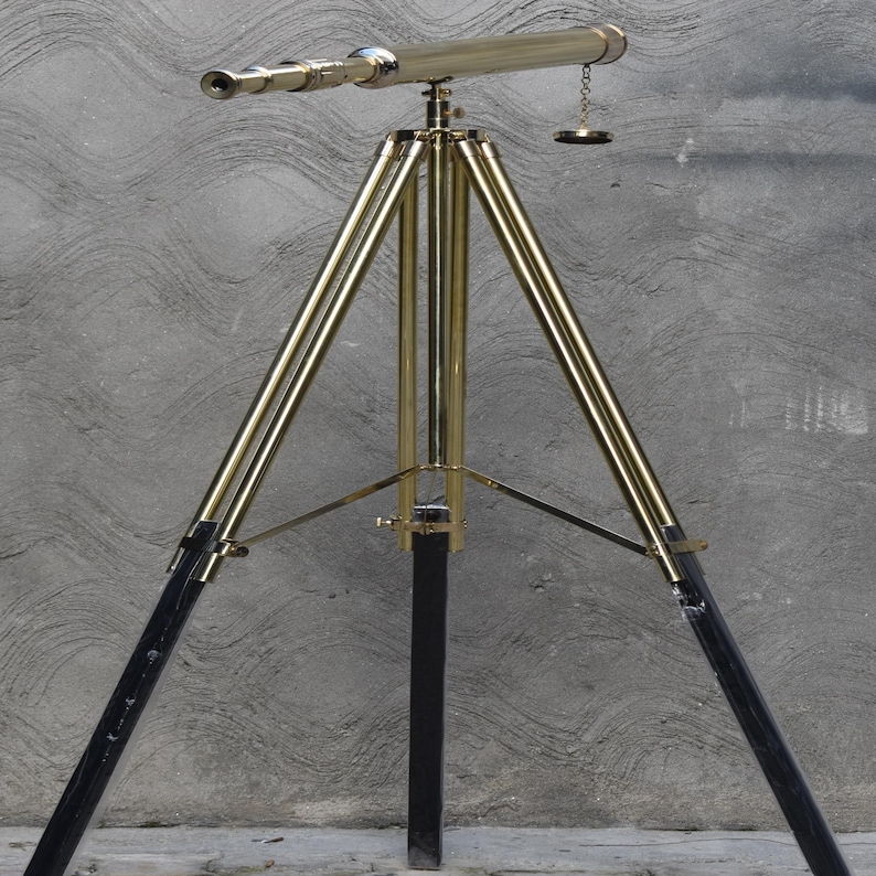 Brass Floor Standing Telescope 50" with Wooden Base Tripod with Brass Top Stand view 7