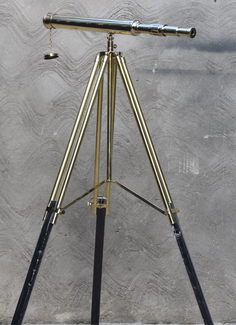 Brass Floor Standing Telescope 50" with Wooden Base Tripod with Brass Top Stand view 8