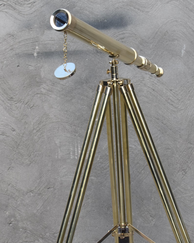 Brass Floor Standing Telescope 50" with Wooden Base Tripod with Brass Top Stand view 9