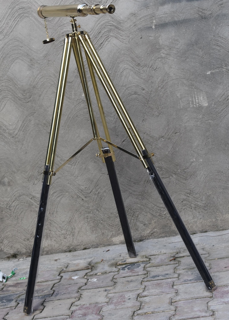 Brass Floor Standing Telescope 50" with Wooden Base Tripod with Brass Top Stand view 10