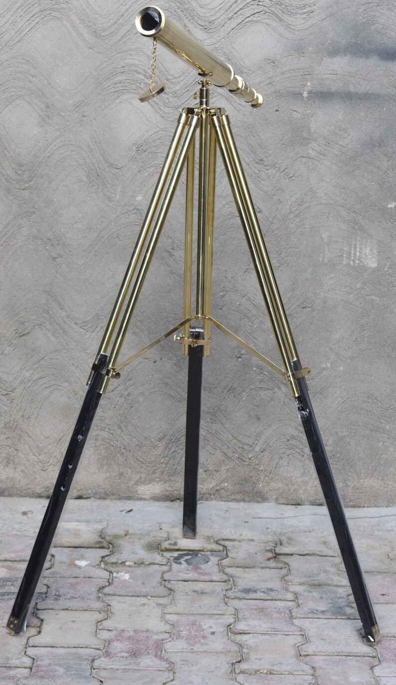 Brass Floor Standing Telescope 50" with Wooden Base Tripod with Brass Top Stand view 11