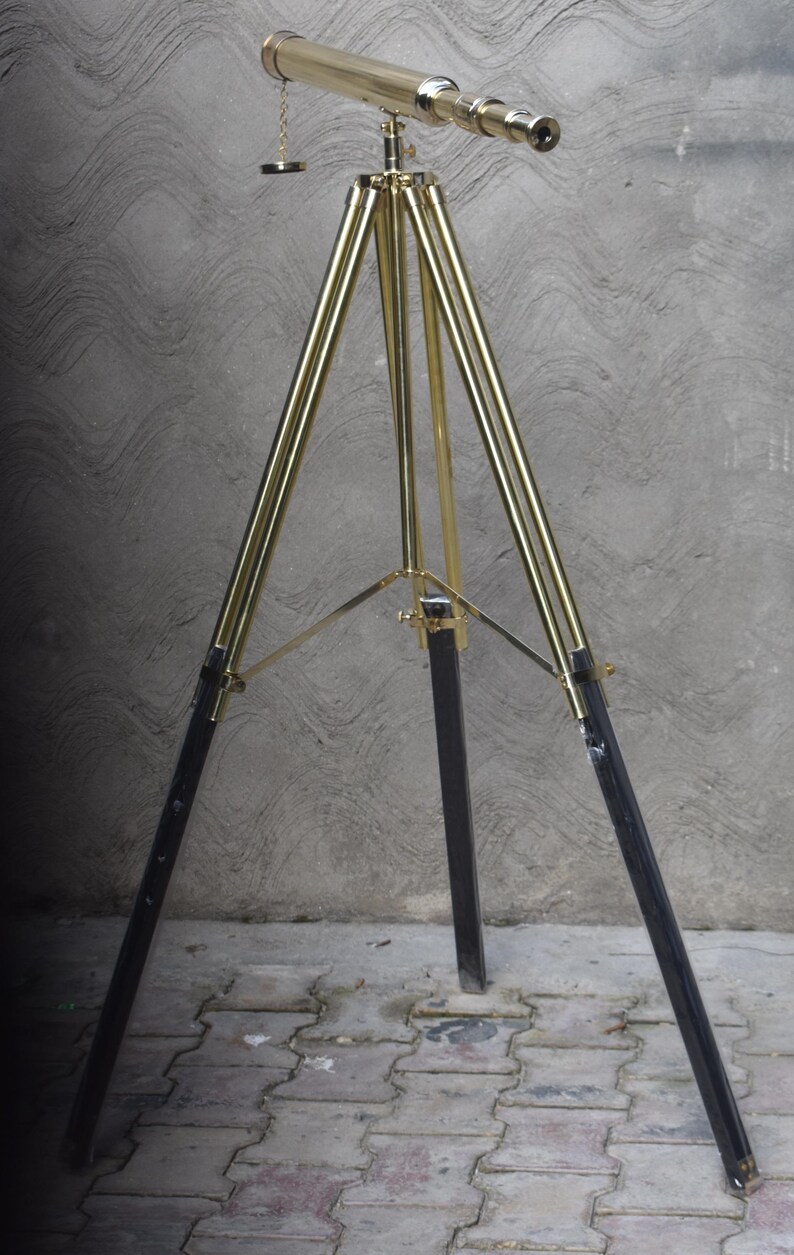 Brass Floor Standing Telescope 50" with Wooden Base Tripod with Brass Top Stand view 13