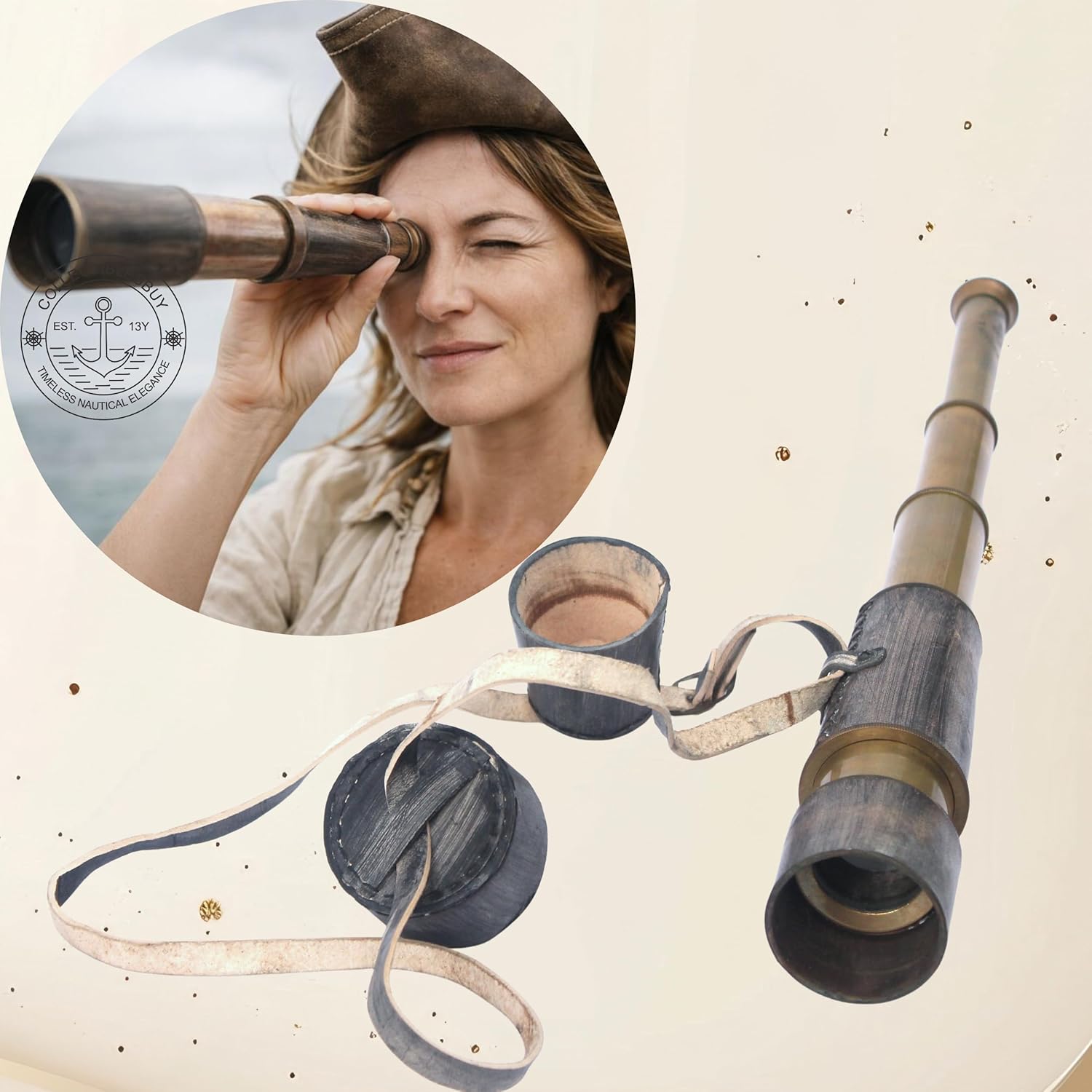 Brass Spyglass Telescope 18" with Leather Wrap with Caps and Carry Sling view 2